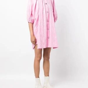 Stine Goya Pink Button-Front Puff Sleeve Sequin Mini Dress XS